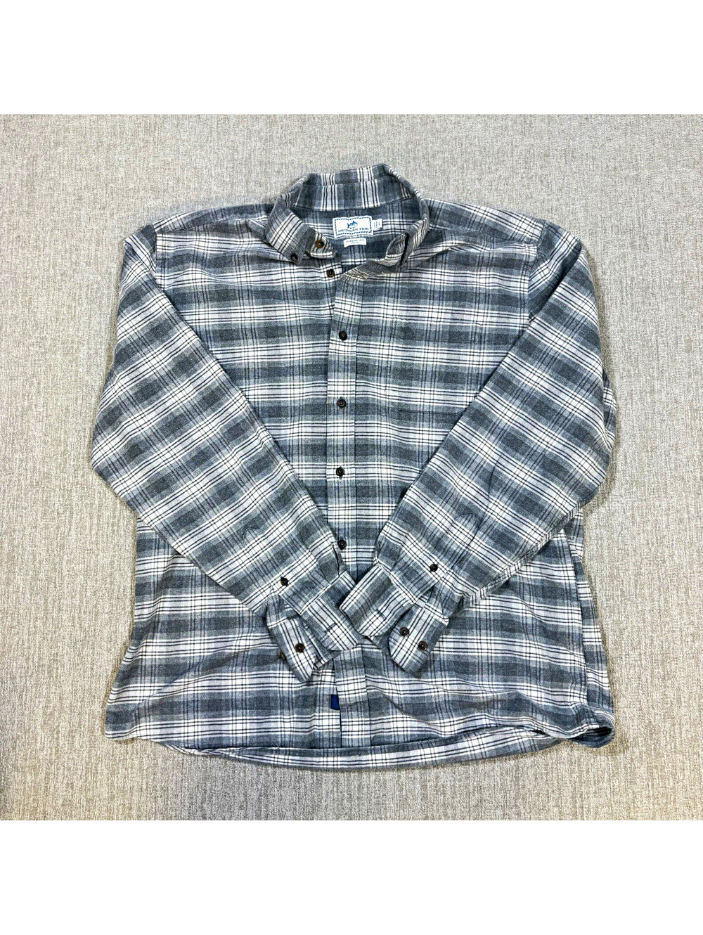 Southern Tide Mens Large Gray White Plaid Flannel Button Down Shirt Classic Fit